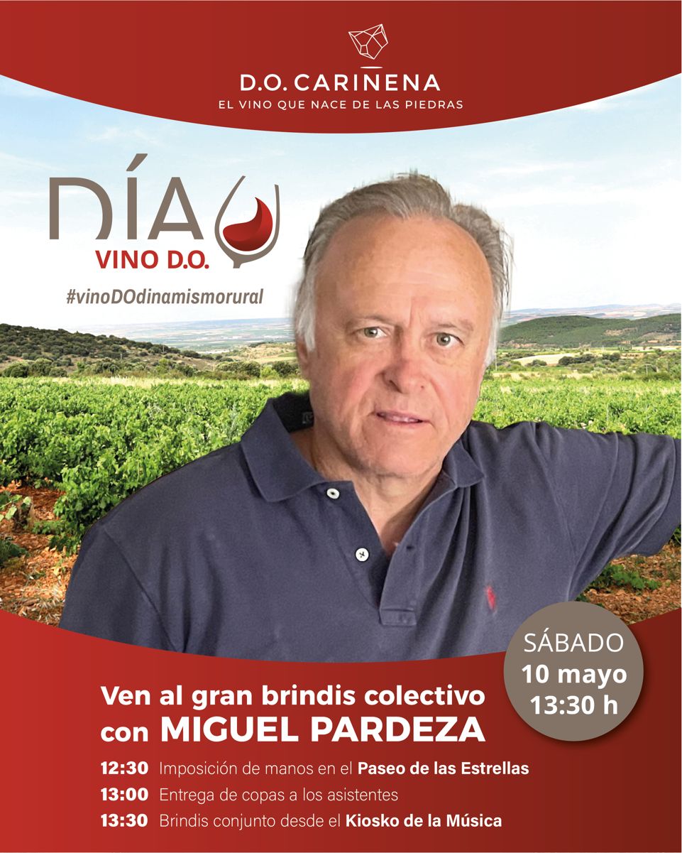cartel con los horarios del brindis de Miguel Pardeza en Carinena