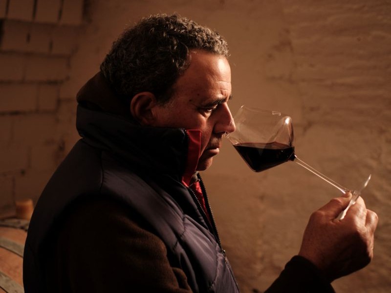Experto en vino apreciando las diferencias en los matices olfativos entre vino crianza, reserva y gran reserva